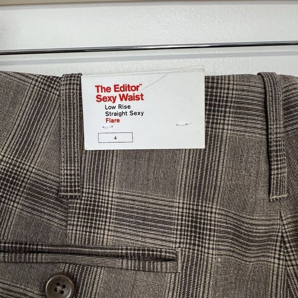 Express Editor Flare Leg Trouser Low Rise Sexy Waist Plaid NEW Size 4 Tan Brown - Picture 7 of 11